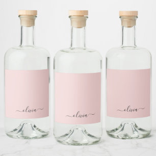 Étiquettes Pour Bouteilles De Liqueur Blush Dusty rose moderne Script Girl Monogramme No