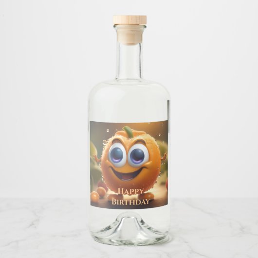 Étiquettes Pour Bouteilles De Liqueur Bonne Animée 3d Orange, (Devant)