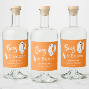 Étiquettes Pour Bouteilles De Liqueur Boos & Booze Invitation Adulte Halloween Orange