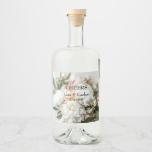 Étiquettes Pour Bouteilles De Liqueur Bouquet de pivoines blanches avec dentelle