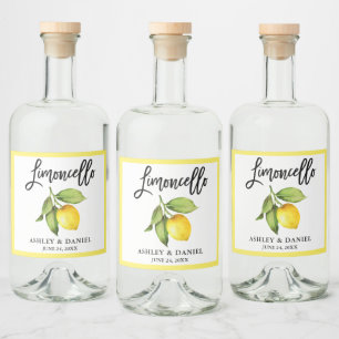 Étiquettes Pour Bouteilles De Liqueur Brosse Script Limoncello Aquarelle Citron