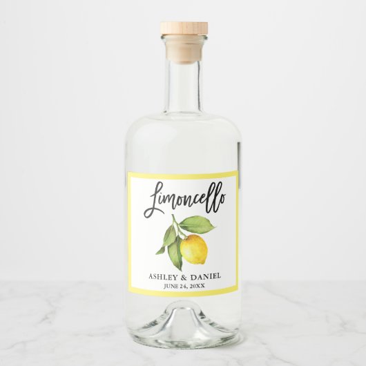 Étiquettes Pour Bouteilles De Liqueur Brosse Script Limoncello Aquarelle Citron (Devant)