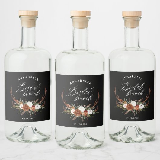 Étiquettes Pour Bouteilles De Liqueur Brunch botanique noir rustique (Bouteilles)