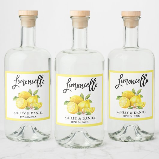 Étiquettes Pour Bouteilles De Liqueur Brush Script Limoncello Aquarelle Lemons (Bouteilles)