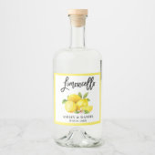 Étiquettes Pour Bouteilles De Liqueur Brush Script Limoncello Aquarelle Lemons (Devant)