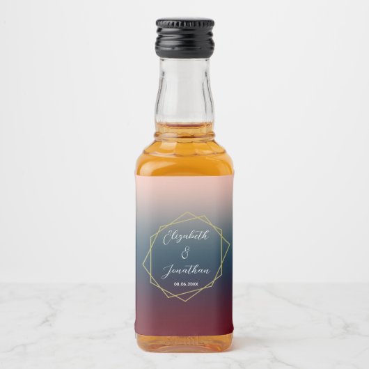 Étiquettes Pour Bouteilles De Liqueur Burgundy Navy Blush Ombre Mariage géométrique (Devant)