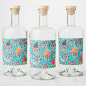 Étiquettes Pour Bouteilles De Liqueur Chat dans le casquette (Bouteilles)
