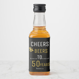 Étiquettes Pour Bouteilles De Liqueur Cheers & Beers Black & Gold 50e anniversaire