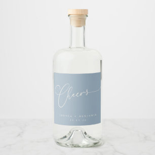 Étiquettes Pour Bouteilles De Liqueur Cheers Minimal Dusty Blue Script personnalisé mari