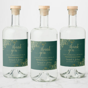 Étiquettes Pour Bouteilles De Liqueur Chic Gold Frills Emerald Green Merci Mariage