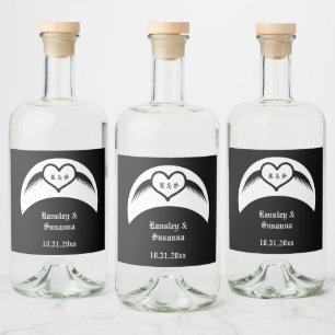 Étiquettes Pour Bouteilles De Liqueur Coeur ailé gothique Mariage Personnalisé Monogramm