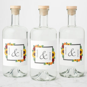 Étiquettes Pour Bouteilles De Liqueur Coucher de soleil Tournesol Rose Fleurs de mariage