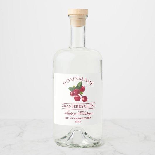 Étiquettes Pour Bouteilles De Liqueur Cranberry Maison Cranberrycello Vacances (Devant)