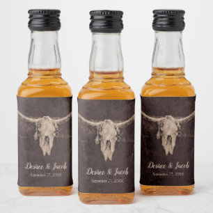 Étiquettes Pour Bouteilles De Liqueur Crâne de taureau rustique texture mariage western