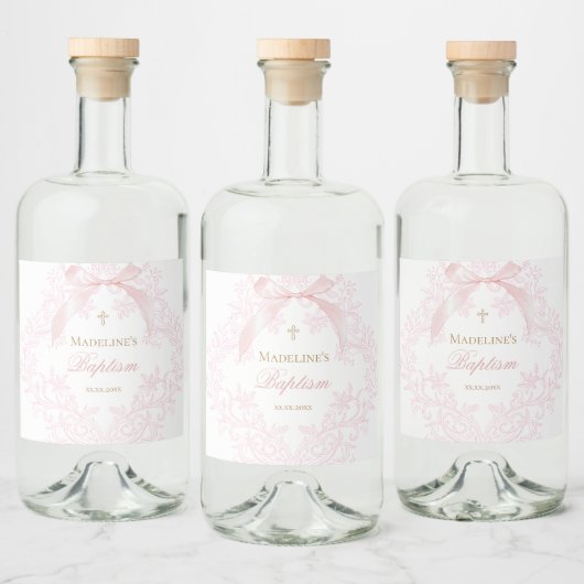 Étiquettes Pour Bouteilles De Liqueur crête rose aquarelle | Baptême (Bouteilles)