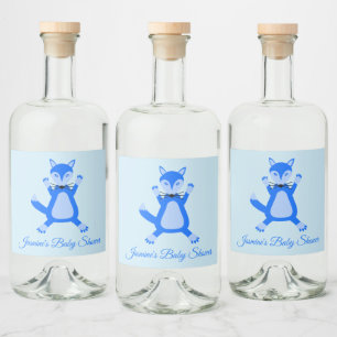 Étiquettes Pour Bouteilles De Liqueur Cute Blue Baby Boy Fox Baby shower personnalisé