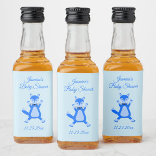 Étiquettes Pour Bouteilles De Liqueur Cute Blue Baby Boy Fox Baby shower personnalisé
