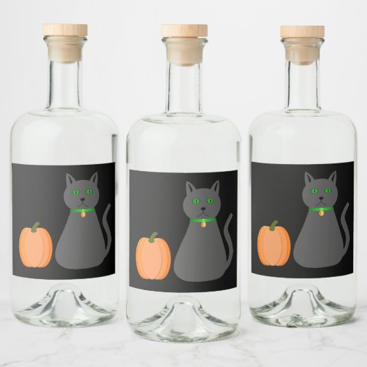 Étiquettes Pour Bouteilles De Liqueur Cute Halloween Chat et Citrouille (Bouteilles)