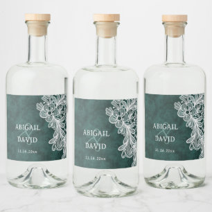 Étiquettes Pour Bouteilles De Liqueur Dentelle sur Emerald Green Faux Velvet Mariage