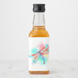 Étiquettes Pour Bouteilles De Liqueur Dragonfly rouge sur l'arrière - plan aquarelle
