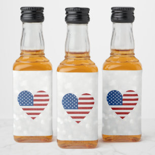 Étiquettes Pour Bouteilles De Liqueur Drapeau Américain Cœur 4 Juillet Paillettes