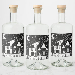 Étiquettes Pour Bouteilles De Liqueur Drôle Motif de rennes noir et blanc