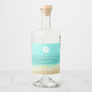 Étiquettes Pour Bouteilles De Liqueur Eau bleue Aqua/plage peinte mariage en bord de mer