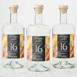 Étiquettes Pour Bouteilles De Liqueur Élégant 16ème anniversaire de Mariage de Topaz d'o