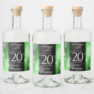 Étiquettes Pour Bouteilles De Liqueur Élégant 20e anniversaire de Mariage d'émeraude