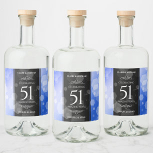 Étiquettes Pour Bouteilles De Liqueur Élégant 51e anniversaire de Mariage Sapphire