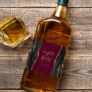 Étiquettes Pour Bouteilles De Liqueur Élégant Agate Or Noir Mariage Bourgogne