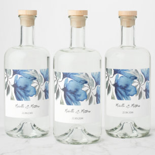 Étiquettes Pour Bouteilles De Liqueur Elégant bleu floral aquarelle personnalisée