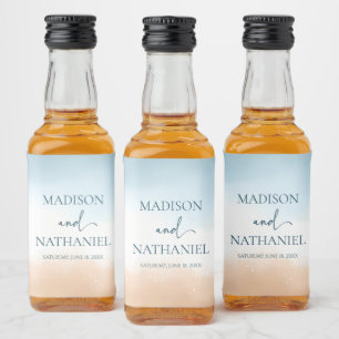 Étiquettes Pour Bouteilles De Liqueur Elégant Blue Ocean Beach Mariage de sable