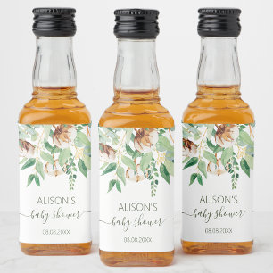 Étiquettes Pour Bouteilles De Liqueur Elégant Eucalyptus Baby shower vert Mini