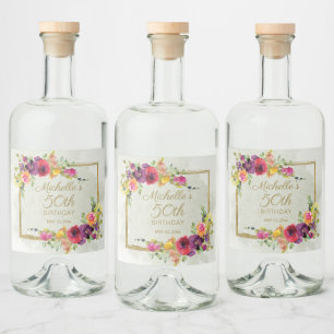 Étiquettes Pour Bouteilles De Liqueur Élégant floral vintage or 50 ans pour femme