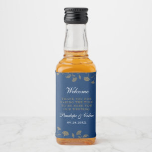 Étiquettes Pour Bouteilles De Liqueur Élégant Mariage bleu Vintage Panier de bienvenue M