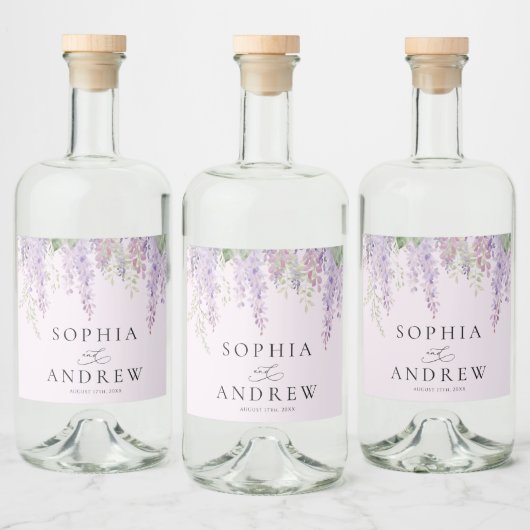Étiquettes Pour Bouteilles De Liqueur Élégant Purple Wisteria Flowers Mariage (Bouteilles)