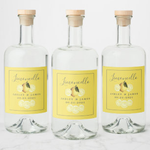 Étiquettes Pour Bouteilles De Liqueur Élégant Script Aquarelle Citron Mariage Limoncello