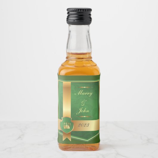 Étiquettes Pour Bouteilles De Liqueur Élégant vert et or (Devant)