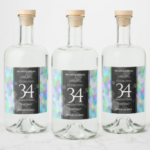 Étiquettes Pour Bouteilles De Liqueur Élégante 34e anniversaire du Mariage Opal