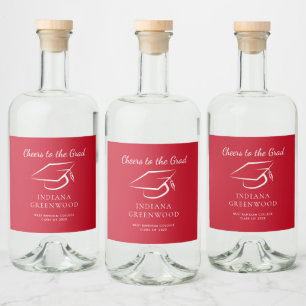 Étiquettes Pour Bouteilles De Liqueur Élégante Graduation 2025 Script Red Grad Party