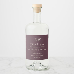 Étiquettes Pour Bouteilles De Liqueur Elégante laque simple cerise, Mariage Monogramme