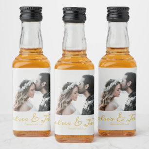 Étiquettes Pour Bouteilles De Liqueur Faveur de mariage de calligraphie dorée de photo p