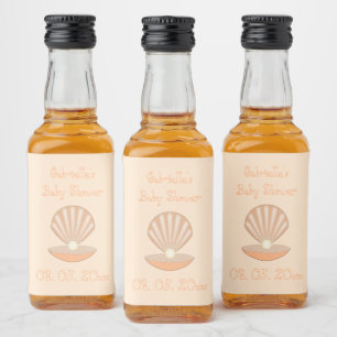 Étiquettes Pour Bouteilles De Liqueur Fête de bébé neutre avec coquille d'huître et perl
