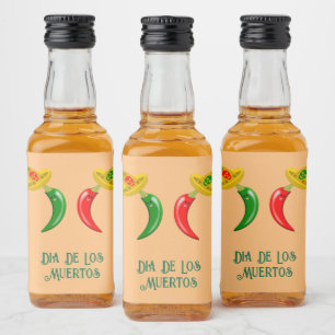 Étiquettes Pour Bouteilles De Liqueur Fête de la coutume mexicaine des Chilis morts