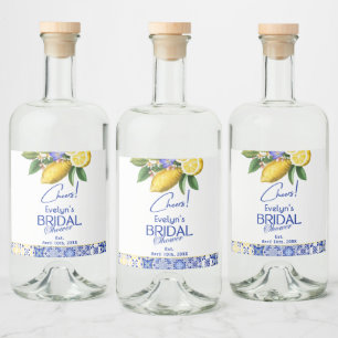 Étiquettes Pour Bouteilles De Liqueur Fête de mariage italien Mosaïque Carreaux Bleus &