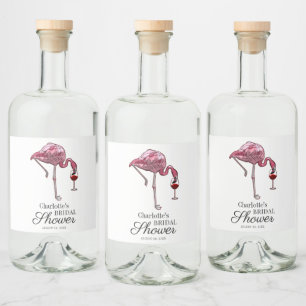 Étiquettes Pour Bouteilles De Liqueur Fête des mariées de script Flamant rose rose été p