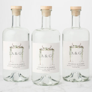 Étiquettes Pour Bouteilles De Liqueur Feuillage rustique blanc mariage à baldaquin
