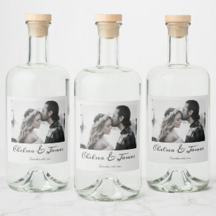 Étiquettes Pour Bouteilles De Liqueur Fiançailles Mariage de calligraphie photo personna