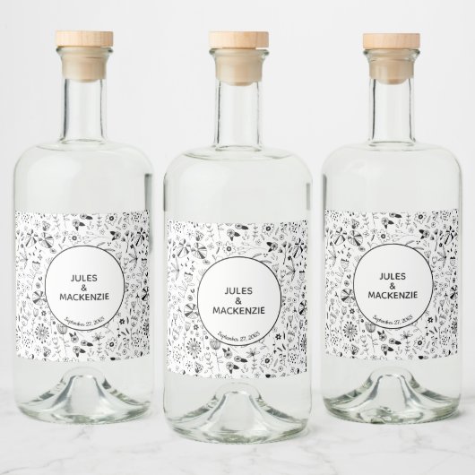 Étiquettes Pour Bouteilles De Liqueur Fleur sauvage Monochrome moderne (Bouteilles)